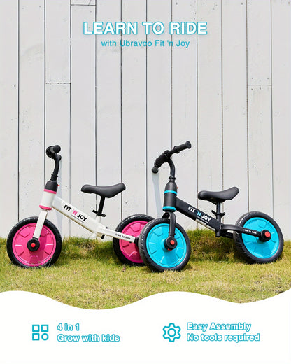 UBRAVOO Fit 'n Joy Bici per Bambini, Bici Bilanciata 4-in-1 con Pedali e Stabilizzatori, Triciclo-a-Bici per Ragazzi e Ragazze dai 2 ai 5 Anni