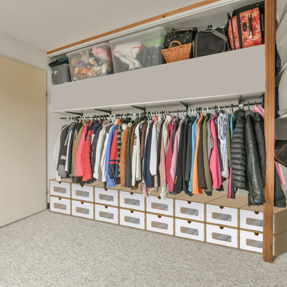 Scatole Rettangolari Impilabili con Cassetto Estraibile e Finestra Trasparente, Organizzatore in Carta Kraft per Scarpe, Abbigliamento e Accessori (10pz/20pz)