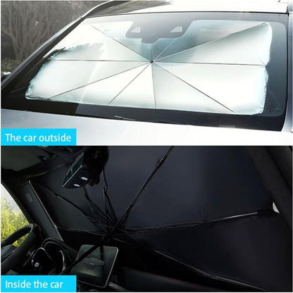 Cecaro Group 2 PEZZI Parasole auto ad ombrello, parabrezza interno auto ombrello con apertura rapida, parasole per auto protezione dal sole raggi UV 130x75 cm
