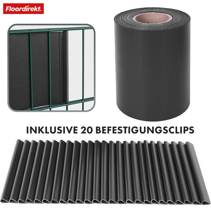 Striscia PVC per Privacy per Recinzione a Doppio Filo – Rotolo da 35m, Altezza 19cm, Include 20 Clip, Disponibile in 3 Colori e 4 Design