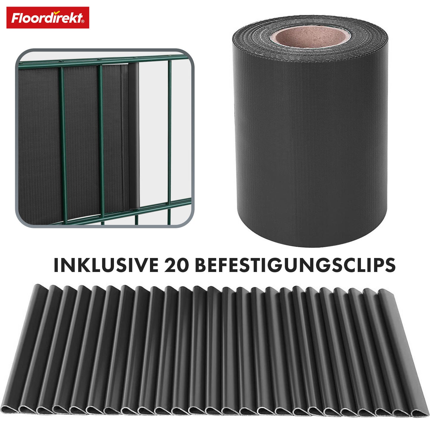 Striscia PVC per Privacy per Recinzione a Doppio Filo – Rotolo da 35m, Altezza 19cm, Include 20 Clip, Disponibile in 3 Colori e 4 Design