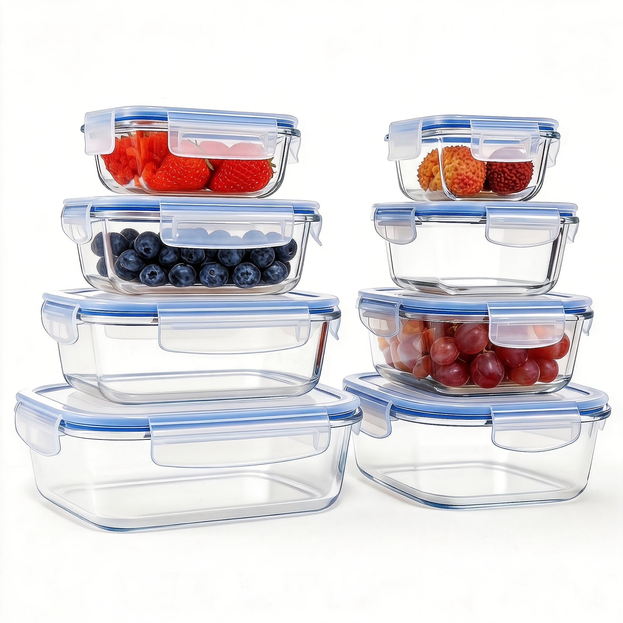 Set da 16 pezzi di contenitori ermetici in vetro per alimenti, portapranzo, forni a microonde, forni - Perfetti per insalate, frutta, verdura e panini, portapranzo | Conservazione ermetica | Vetro resistente, contenitori per alimenti (8 coperchi + 8 conte