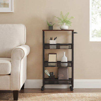Carrello multiuso con rotelle, design sottile, si inserisce perfettamente negli spazi della cucina. Adatto per l'uso vicino alle cappe aspiranti, nei bagni e accanto ai frigoriferi.
