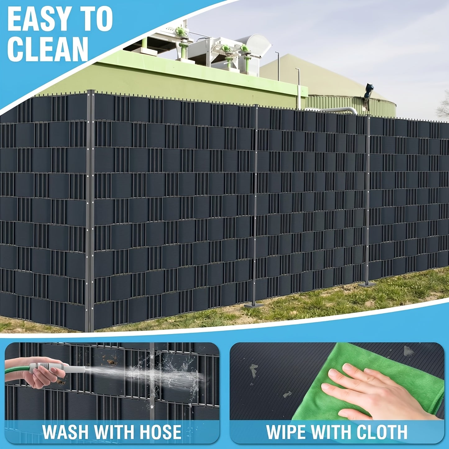 Strisce schermanti per privacy in PVC 450g/m², schermo per recinzione da giardino, 50m x 19cm, tappetini a doppia asta con 40 clip per terrazza, patio, balcone, grigio antracite, verde, grigio chiaro