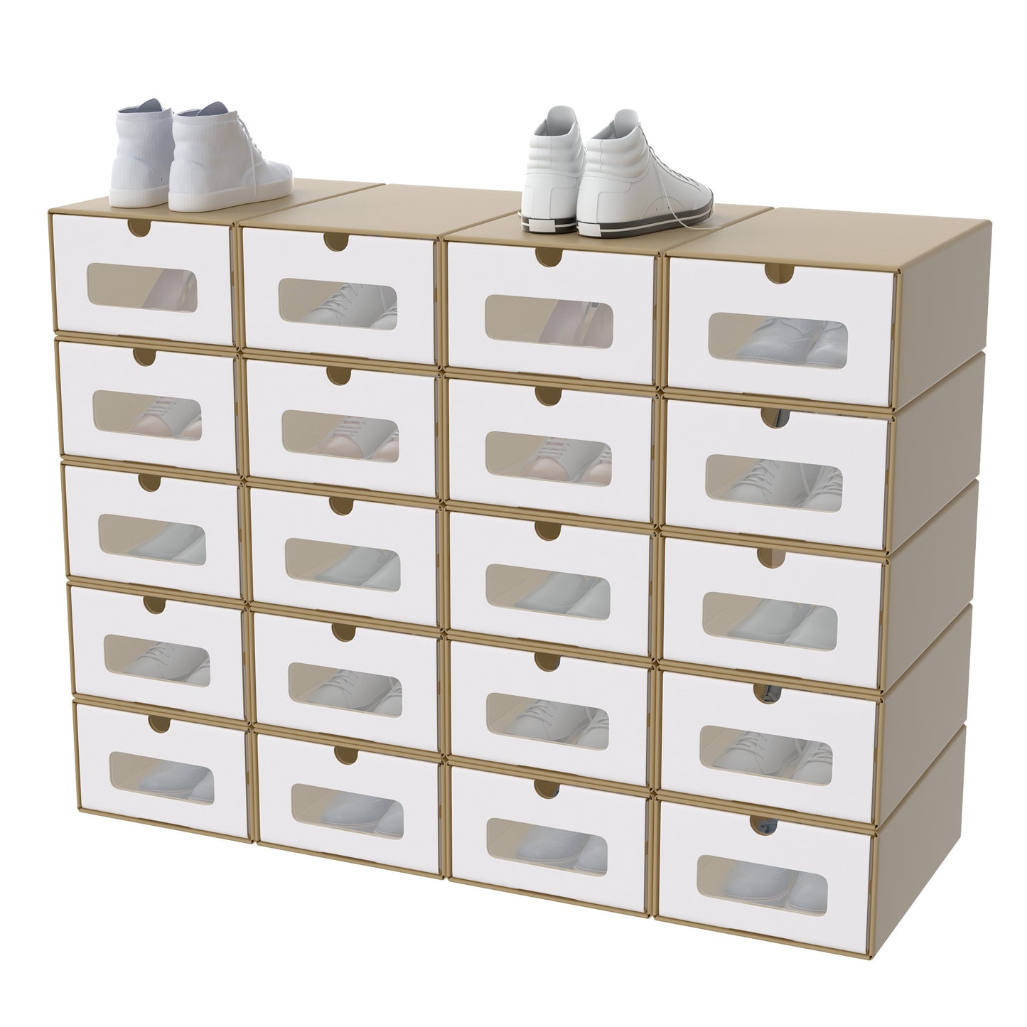 Scatole Rettangolari Impilabili con Cassetto Estraibile e Finestra Trasparente, Organizzatore in Carta Kraft per Scarpe, Abbigliamento e Accessori (10pz/20pz)