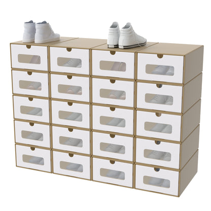 Scatole Rettangolari Impilabili con Cassetto Estraibile e Finestra Trasparente, Organizzatore in Carta Kraft per Scarpe, Abbigliamento e Accessori (10pz/20pz)