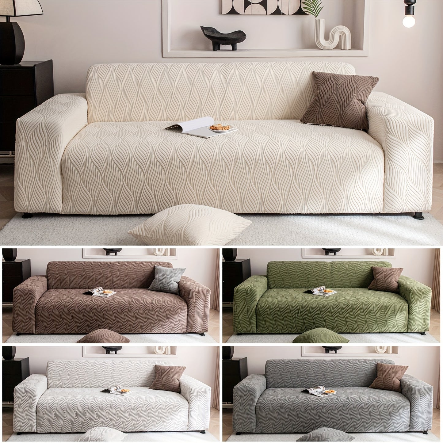 1 pz Copridivano Jacquard Foglia Artistica - Protezione Divano Elasticizzata Monoblocco con Pile Jacquard Elastico, Antiscivolo Adatto agli Animali Domestici, Lavabile in Lavatrice, Arredamento Moderno per la Casa, Protezione Mobili, Federa Decorativa, Te