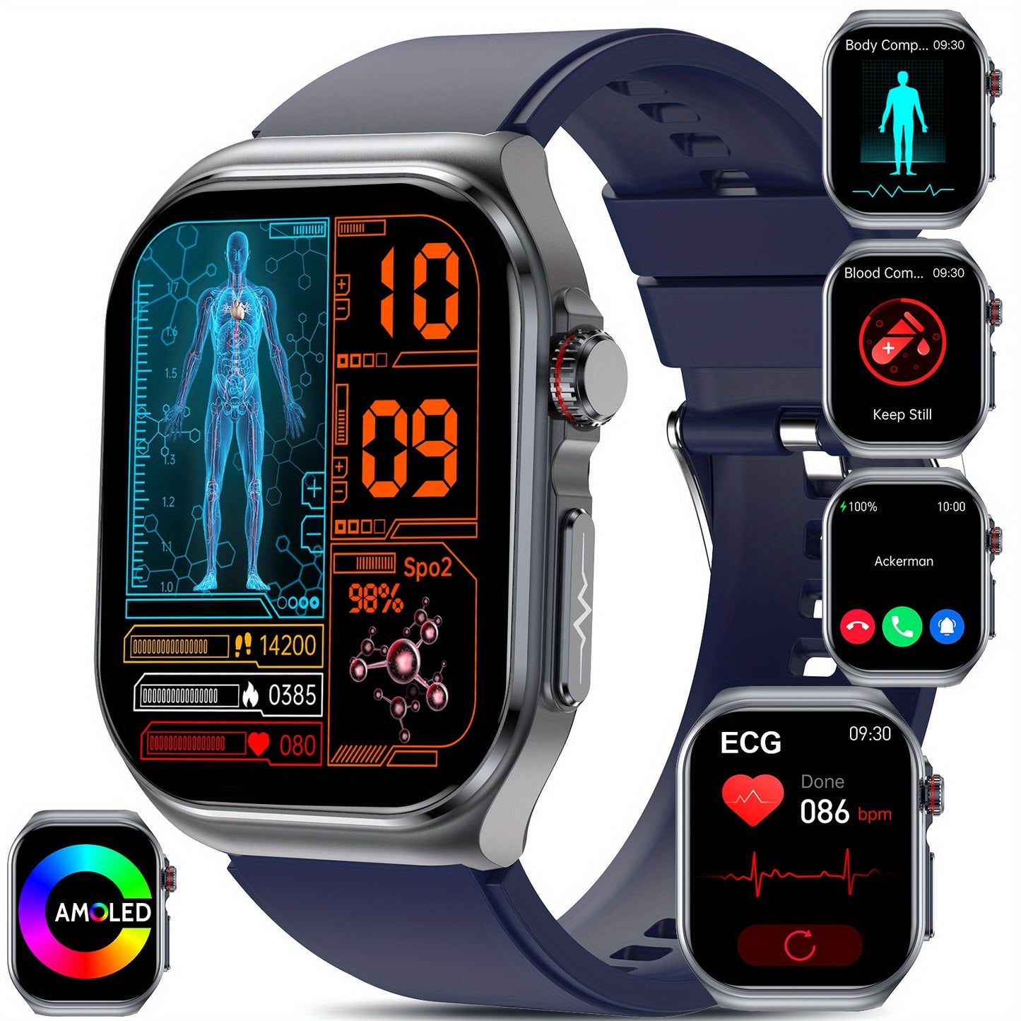 Smartwatch 2026 Nuovo: Display AMOLED Grande da 5,18 cm, Batteria a Lunga Durata da 530 mAh, Chiamata BT 5.3, Modalità Multi-Sport, Assistente Vocale, SOS, Monitoraggio Mestruale, Previsioni Meteo, Orologio Fitness per Android & IOS, Regalo Ideale per la