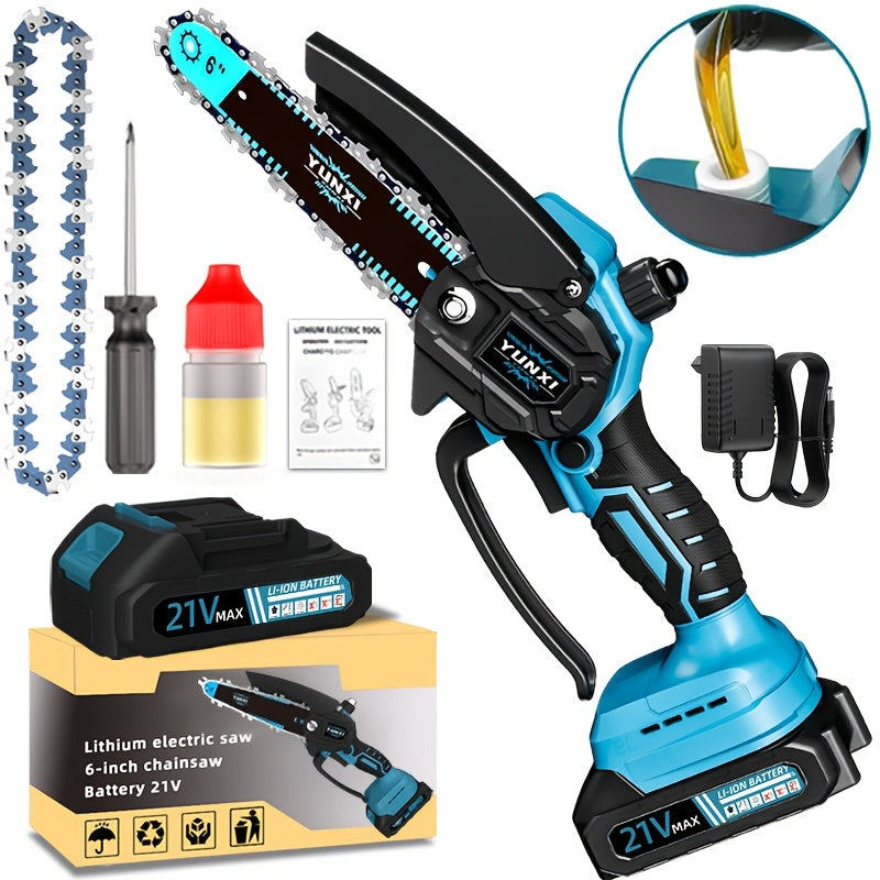 Motosega Elettrica Portatile a Litio, Piccola Motosega Multifunzionale per Uso Domestico, Ideale per Potatura di Rami e Legna in Cortili e Giardini, Regalo Perfetto per Uomini, Mariti e Padri, Opzionale