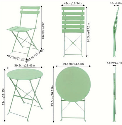 Set Bistro 3 pezzi, include tavolo pieghevole e due sedie da giardino, ideale per balconi compatti, set di mobili da esterno, sedute portatili per giardini e balconi