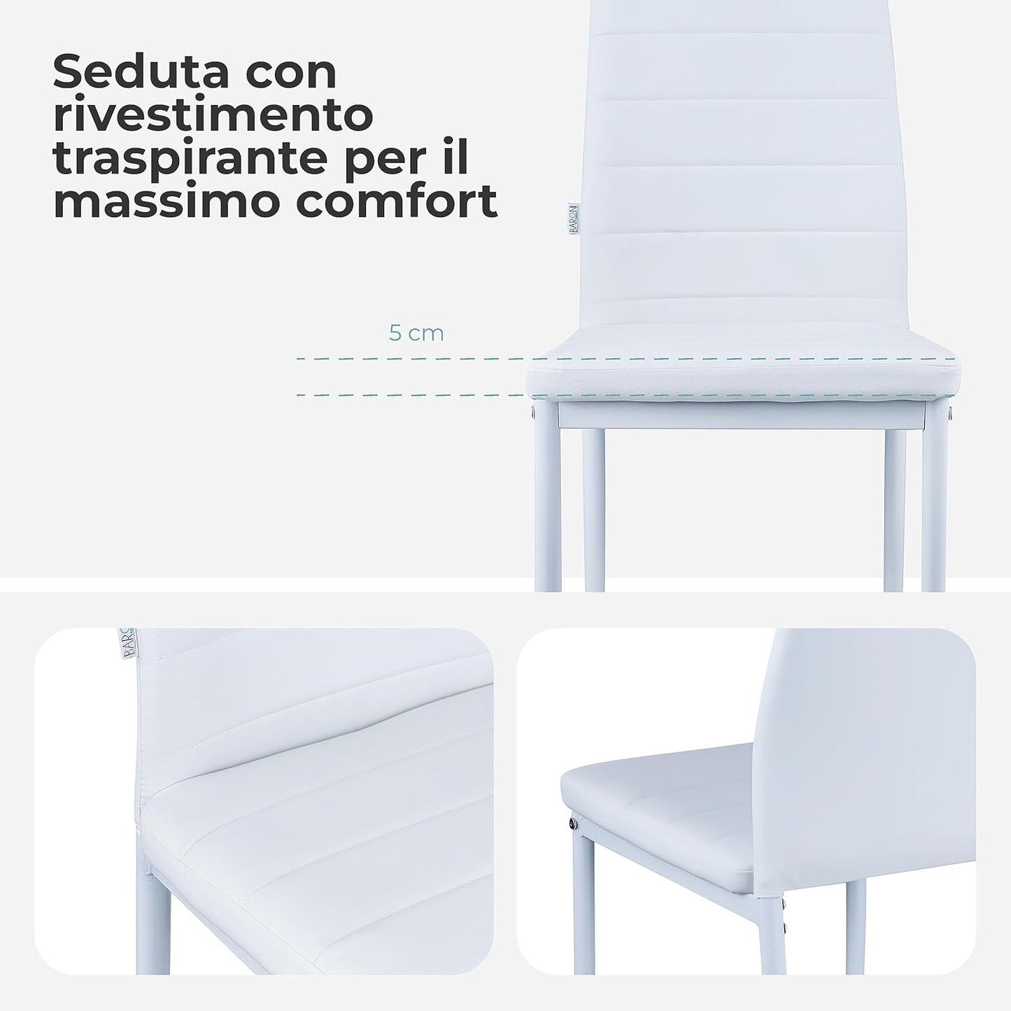 Baroni Home Set di 4 Sedie da Pranzo con Schienale Alto e Seduta Ergonomica con Cuciture Decorative, Sedie Eleganti Imbottite in Ecopelle o velluto con Struttura in Acciaio, 40X48X96 cm