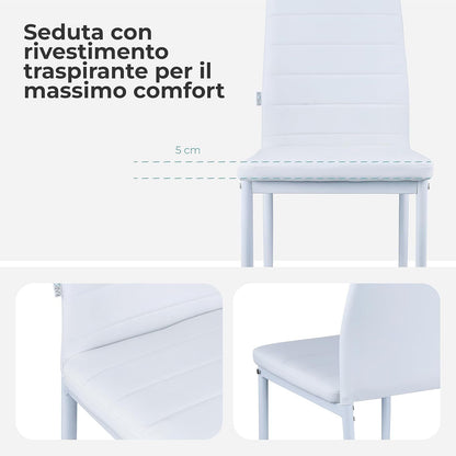 Baroni Home Set di 4 Sedie da Pranzo con Schienale Alto e Seduta Ergonomica con Cuciture Decorative, Sedie Eleganti Imbottite in Ecopelle o velluto con Struttura in Acciaio, 40X48X96 cm