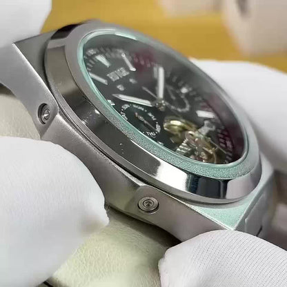 Orologio da uomo elegante automatico meccanico con cinturino in acciaio inossidabile, con funzioni business e sportive, display multipli, calendario, lancette luminose e design scheletrato. Un regalo perfetto per uomo.