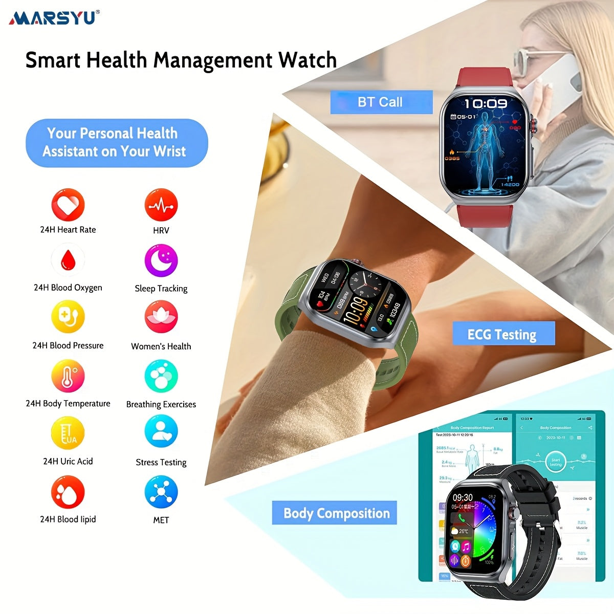 Smartwatch 2026 Nuovo: Display AMOLED Grande da 5,18 cm, Batteria a Lunga Durata da 530 mAh, Chiamata BT 5.3, Modalità Multi-Sport, Assistente Vocale, SOS, Monitoraggio Mestruale, Previsioni Meteo, Orologio Fitness per Android & IOS, Regalo Ideale per la