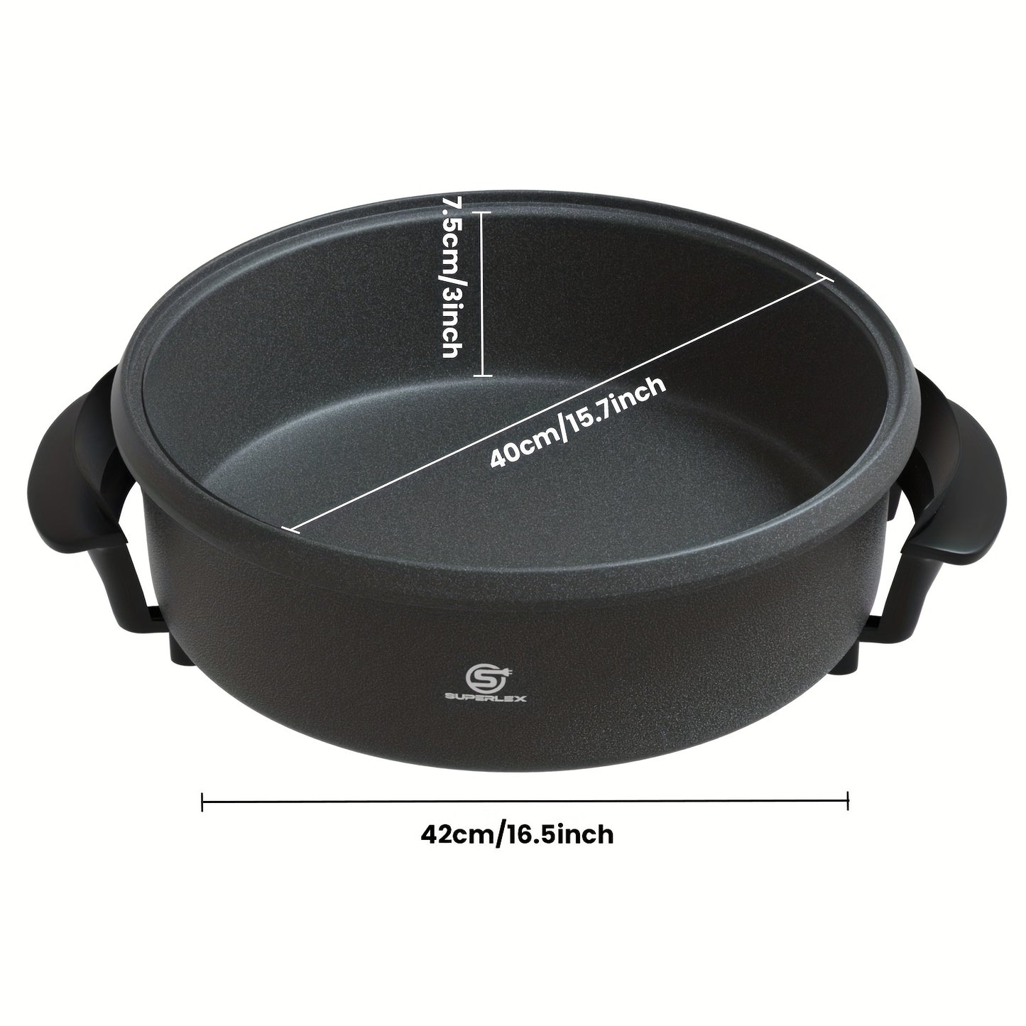 SUPERLEX 40X7Cm Padella Elettrica Multiuso | 1500W Antiaderente con Piastra in Alluminio | Base in Acciaio | Coperchio in Vetro Temperato | Termostato Regolabile | Ampia Capacità di 7L per Pizza, Feste & Cucina Familiare