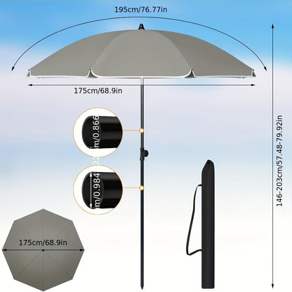 1 ombrellone da spiaggia, ombrello da balcone, protezione UV, ombrello a 8 stecche, stabile, regolabile, pieghevole a 45°, peso 180G/M², blocca efficacemente i raggi UV, portatile, compagno ideale per campeggio e giornate in spiaggia