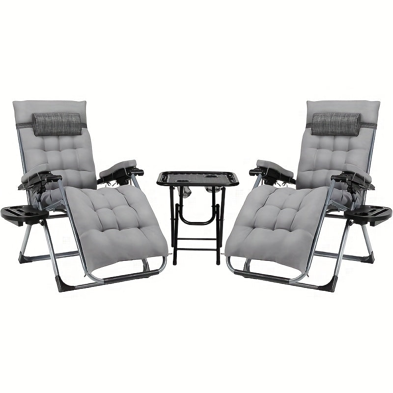 2 poltrone da esterno, con tessuto Teslin e cuscino removibile, sedia da campeggio pieghevole, sedia da balcone, con cuscino e portabicchieri, capacità di peso 160 kg, grigio/nero