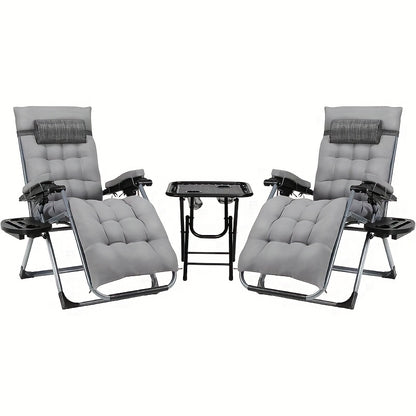 2 poltrone da esterno, con tessuto Teslin e cuscino removibile, sedia da campeggio pieghevole, sedia da balcone, con cuscino e portabicchieri, capacità di peso 160 kg, grigio/nero