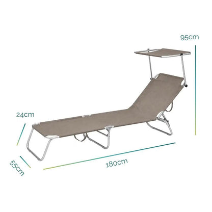 2 Lettini Prendisole Pieghevoli con Tetto Parasole, Misura 180x55x90 cm, Tessuto Textilene, Struttura Metallo Tubolare da 18mm, per Spiaggia, Piscina, Giardino, Peso Max 120kg