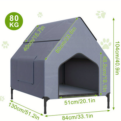 Casina per Cani Grigia con Porta e Finestra, Adatta per Uso Interno/Esterno