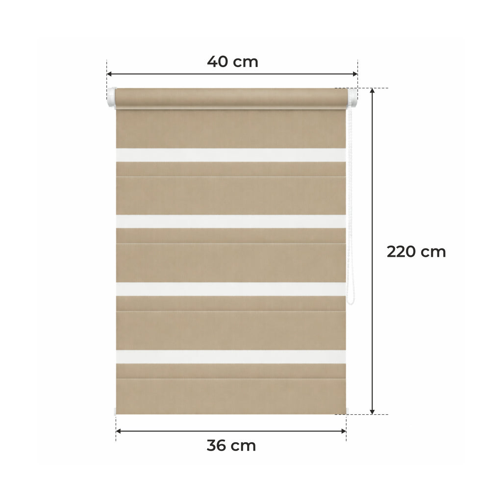 Tenda a rullo giorno e notte - MARRONE CHIARO - 32 misure - BOJANEK DAY & NIGHT - Installazione finestra non invasiva, nessuna foratura richiesta, regolazione a catena, supporti regolabili per vari spessori di finestra, design moderno, protezione dalla lu