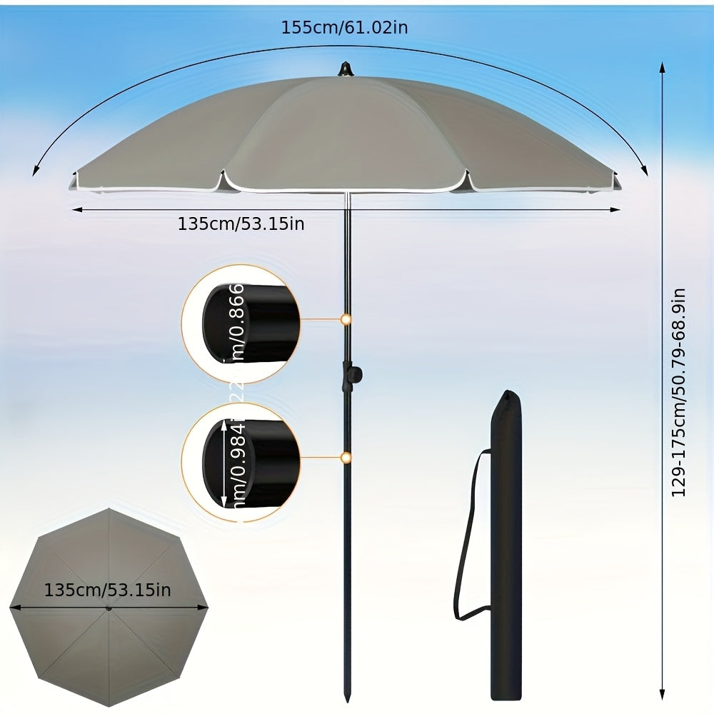 1 ombrellone da spiaggia, ombrello da balcone, protezione UV, ombrello a 8 stecche, stabile, regolabile, pieghevole a 45°, peso 180G/M², blocca efficacemente i raggi UV, portatile, compagno ideale per campeggio e giornate in spiaggia