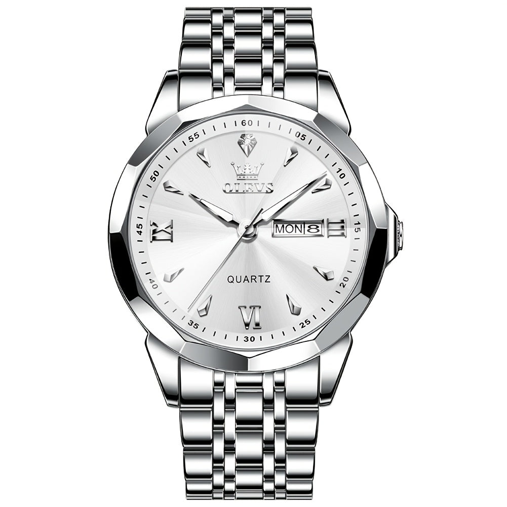 OLEVS Orologio da Uomo Classico Analogico Quarzo Cronografo Business Elegante Orologi con Strass di Lusso in Acciaio Inossidabile con Fase Lunare e Calendario Orologi da Uomo Relojes De Hombre Quadrante Blu/Nero/Bianco/Grigio