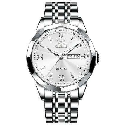 OLEVS Orologio da Uomo Classico Analogico Quarzo Cronografo Business Elegante Orologi con Strass di Lusso in Acciaio Inossidabile con Fase Lunare e Calendario Orologi da Uomo Relojes De Hombre Quadrante Blu/Nero/Bianco/Grigio