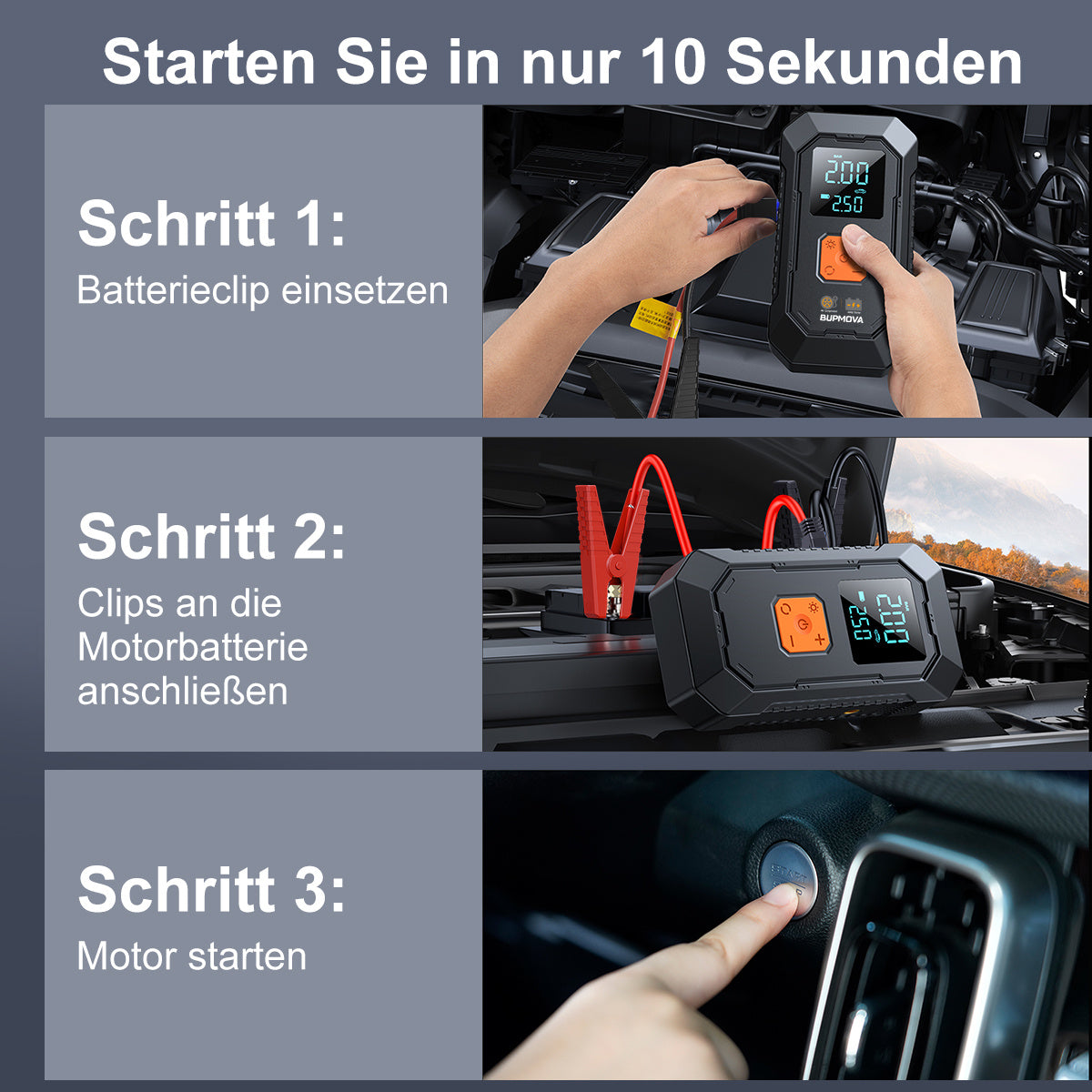 Avviatore di emergenza per auto 8500A con compressore d'aria, pompa di gonfiaggio per pneumatici senza fili, booster per batteria con power bank e torce LED, doppio display della pressione dell'aria