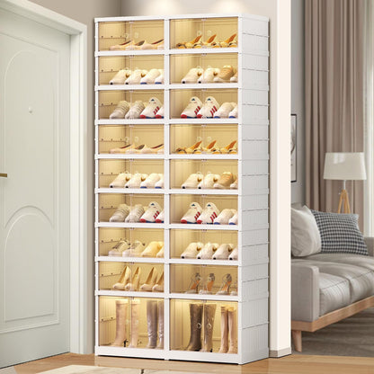 Scarpiera Organizzatrice Pieghevole a 9 Ripiani per 18 Paia - Scaffale in Plastica Trasparente Pieghevole per Armadio, Ingresso o Porta d'Ingresso - Contenitore Armadietto Alto Impilabile e Pieghevole per Scarpe
