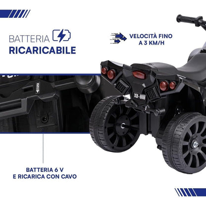 Baroni Toys Quad Elettrico per Bambini 3+ anni con Manubrio Sterzante, Musica e Luci Funzionanti, Quad con Modalità Avanti/Retro, Facile da Montare, 70x42x45 cm