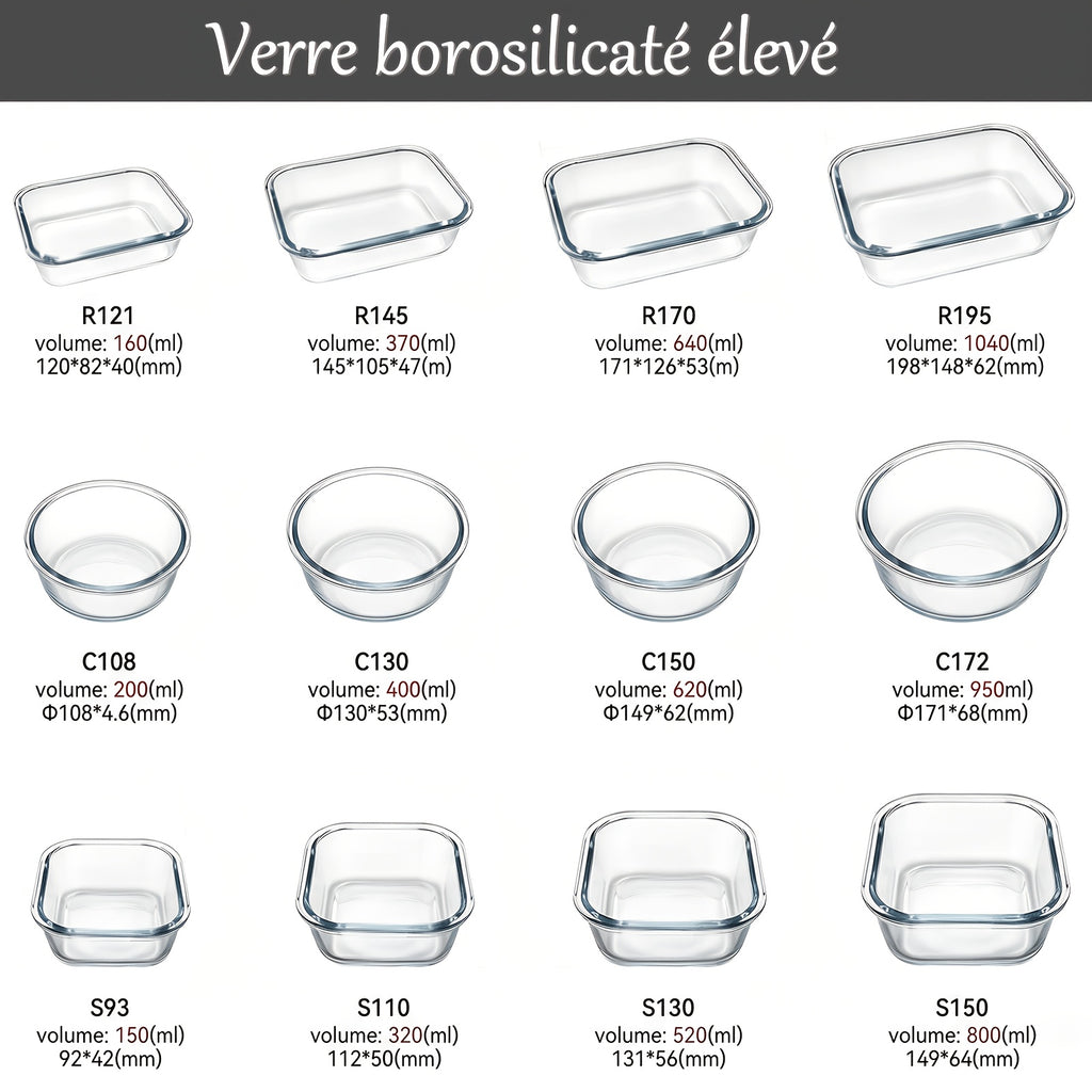 Set di 12 Contenitori in Vetro con Coperchi - Contenitori per Alimenti, Scatole per Preparazione Pasti, Adatti al Microonde, Porta Pranzo, Ciotole per Conservare Alimenti Freschi in Frigorifero, 12 Contenitori e 12 Coperchi