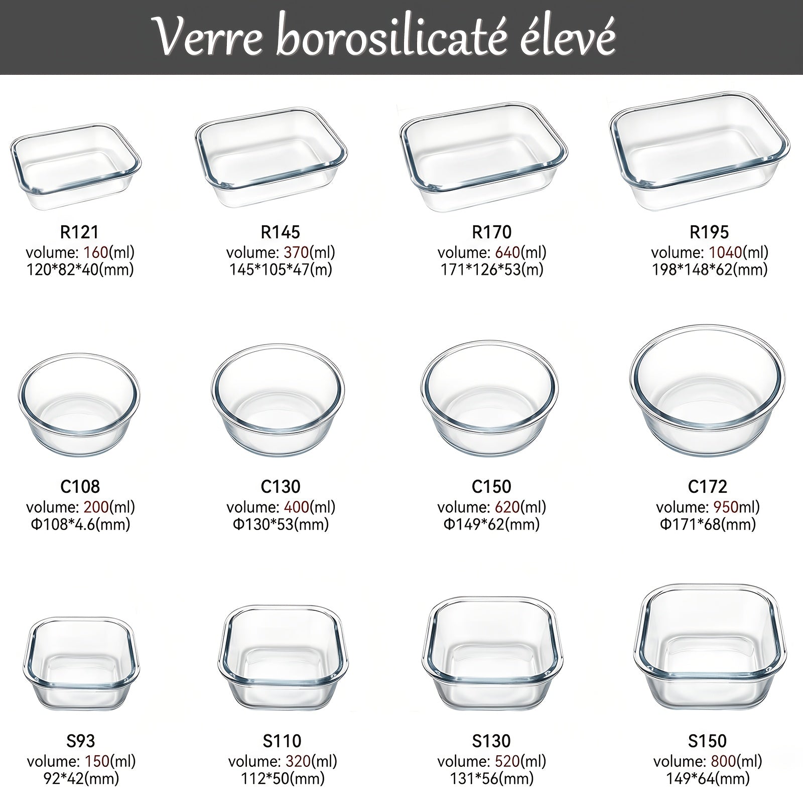 Set di 12 Contenitori in Vetro con Coperchi - Contenitori per Alimenti, Scatole per Preparazione Pasti, Adatti al Microonde, Porta Pranzo, Ciotole per Conservare Alimenti Freschi in Frigorifero, 12 Contenitori e 12 Coperchi