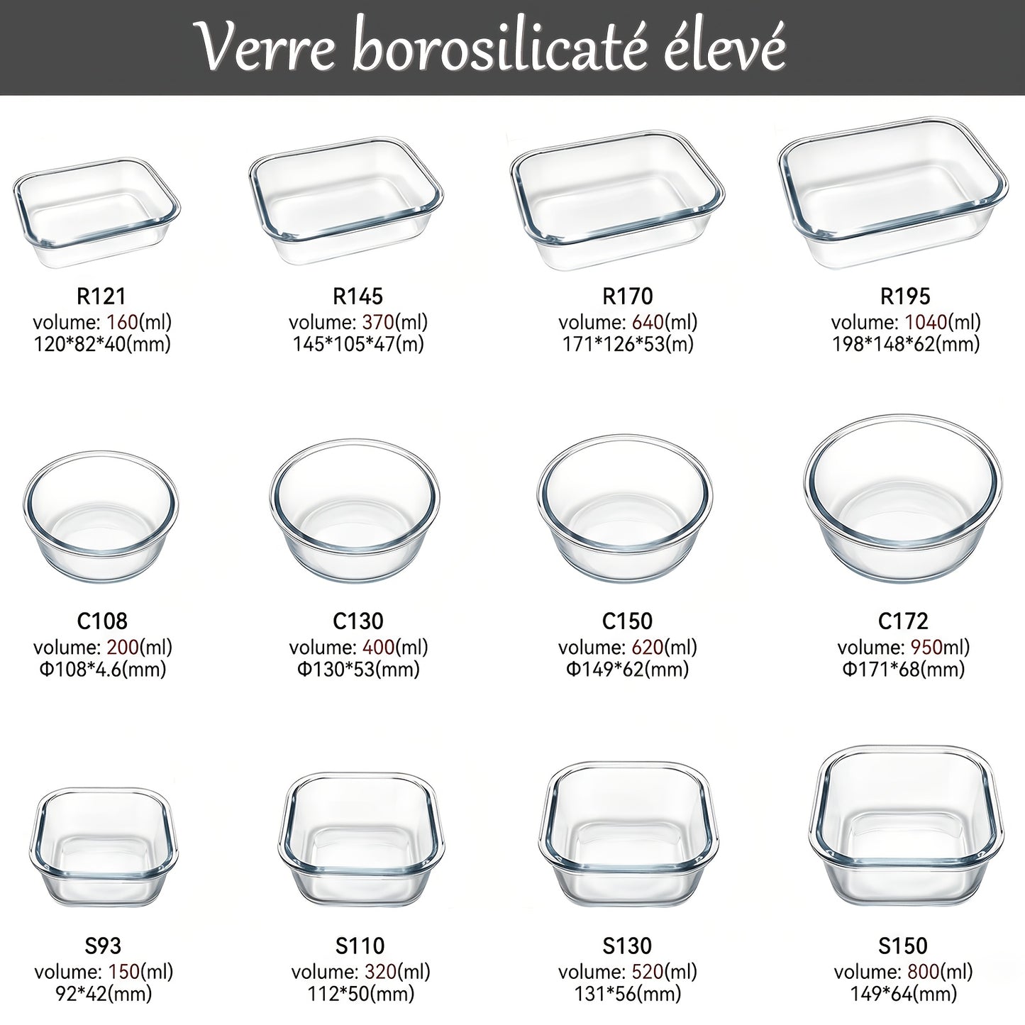 Set di 12 Contenitori in Vetro con Coperchi - Contenitori per Alimenti, Scatole per Preparazione Pasti, Adatti al Microonde, Porta Pranzo, Ciotole per Conservare Alimenti Freschi in Frigorifero, 12 Contenitori e 12 Coperchi