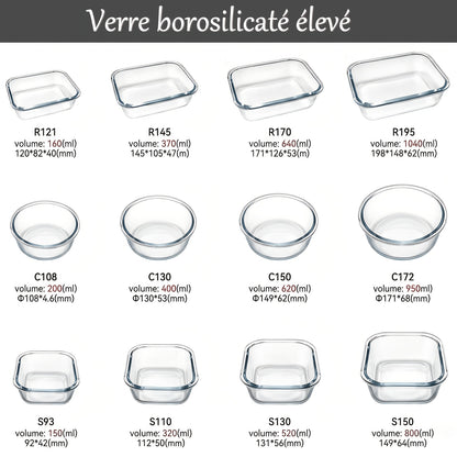 Set di 12 Contenitori in Vetro con Coperchi - Contenitori per Alimenti, Scatole per Preparazione Pasti, Adatti al Microonde, Porta Pranzo, Ciotole per Conservare Alimenti Freschi in Frigorifero, 12 Contenitori e 12 Coperchi