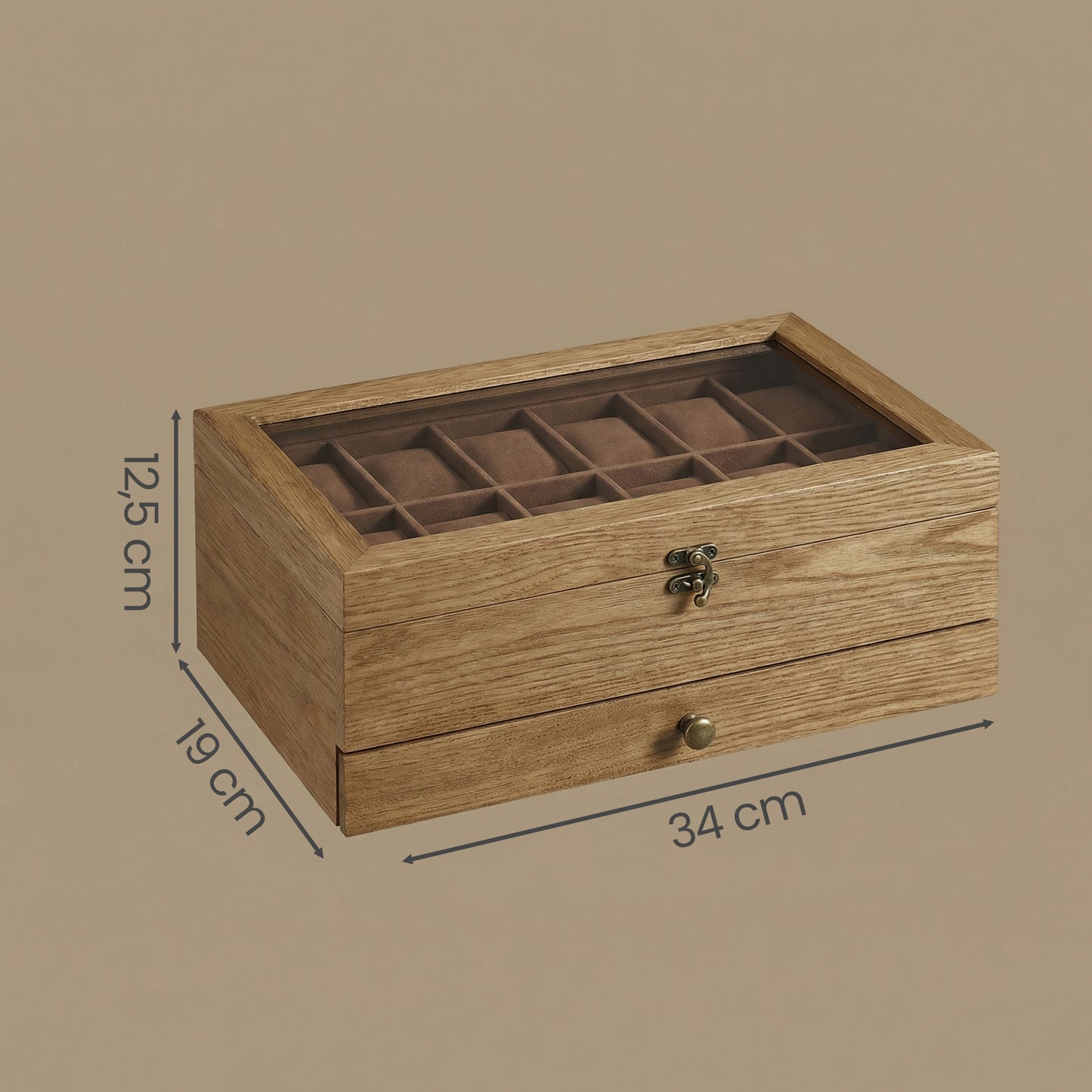 Scatola per Orologi, Porta Orologi in Legno, Scatola Portaorologi a 2 Livelli, 12 Posti, con Coperchio in Vetro, Cuscinetti per Orologi, Rivestimento in Velluto, scatola di conservazione a grande capacità per la casa, scelta ideale per i regali, scomparti
