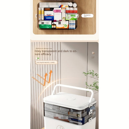Contenitore per Medicinali a 3 Livelli con Coperchio Ribaltabile, Organizzatore di Emergenza Familiare Grande, Chiusura a Scatto, Plastica Resistente, Scatola Portatile per Casa, Camera da Letto, Bagno e Ufficio, Organizzatore di Medicinali,Organizzatore