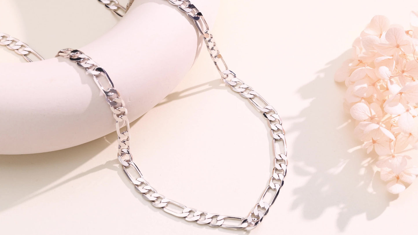 ARTPAGE Catena Argentata 925 Sterling 925 Collana Placcata Argento Moda Figaro Collana Argentata Stile  Fashion Charm Regalo Unisex per Uomini San Valentino Festa del Papà Compleanno Natale con Scatola Regalo
