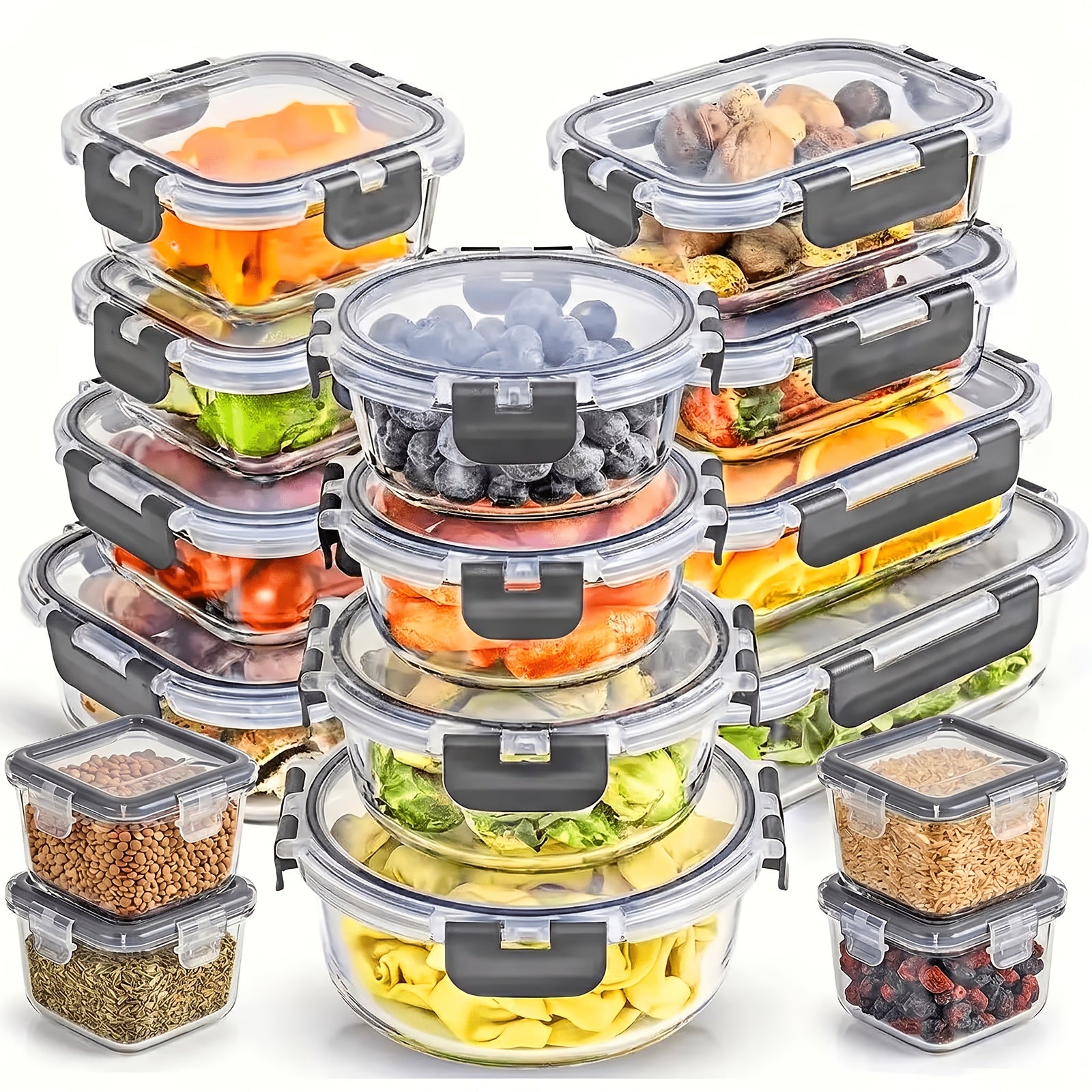 Set di 12 Contenitori in Vetro con Coperchi - Contenitori per Alimenti, Scatole per Preparazione Pasti, Adatti al Microonde, Porta Pranzo, Ciotole per Conservare Alimenti Freschi in Frigorifero, 12 Contenitori e 12 Coperchi