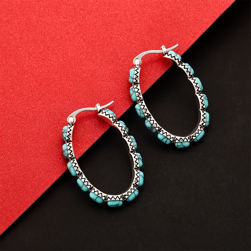 Magazzino Locale, Orecchini in Argento Sterling 925 con Turchese e 5,2 g di Argento, Stile Bohémien, Uso Quotidiano, Scelta Regalo di Natale, con Confezione Elegante.