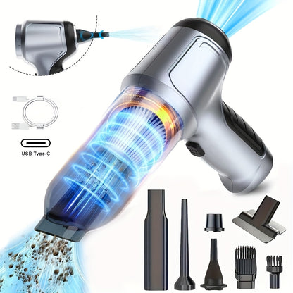 Aspirapolvere per Auto Senza Fili Portatile e Potente - Forte Aspirazione, Ricarica USB, Leggero e Portatile, 7 Accessori Combinati per Uso Multiscena, Adatto per Cucina, Interni Auto, Camera da Letto, Pulizia Ufficio e Rimozione Efficiente della Polvere