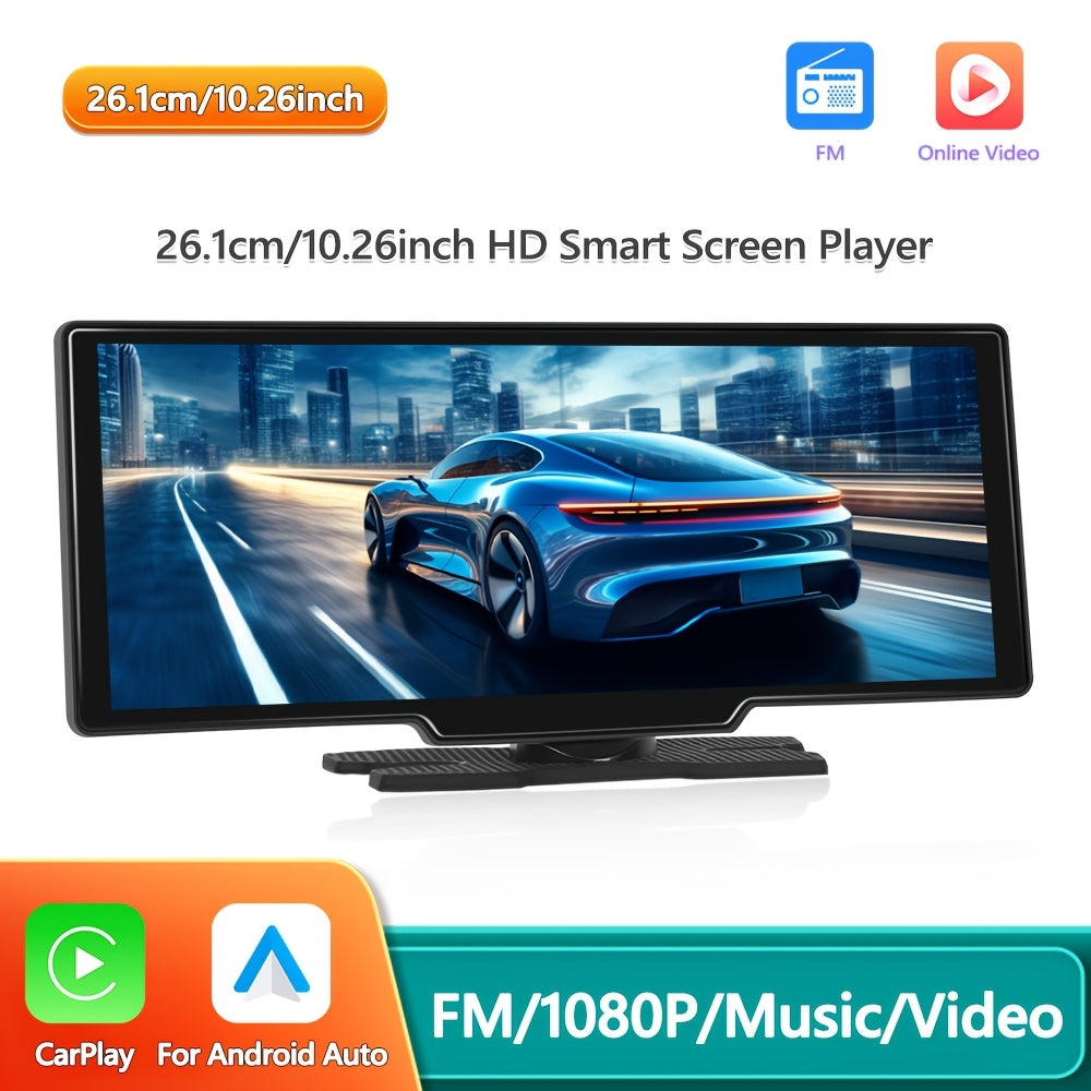 Display Interattivi con Touch Screen Versione Aggiornata 10.26 Pollici Stereo Auto Portatile Wireless Carplay per Auto con Carplay e per Android Auto con Mirror Link/ Telecamera di Retromarcia/ Wireless/ Navigazione/ AUX per Tutti i Veicoli