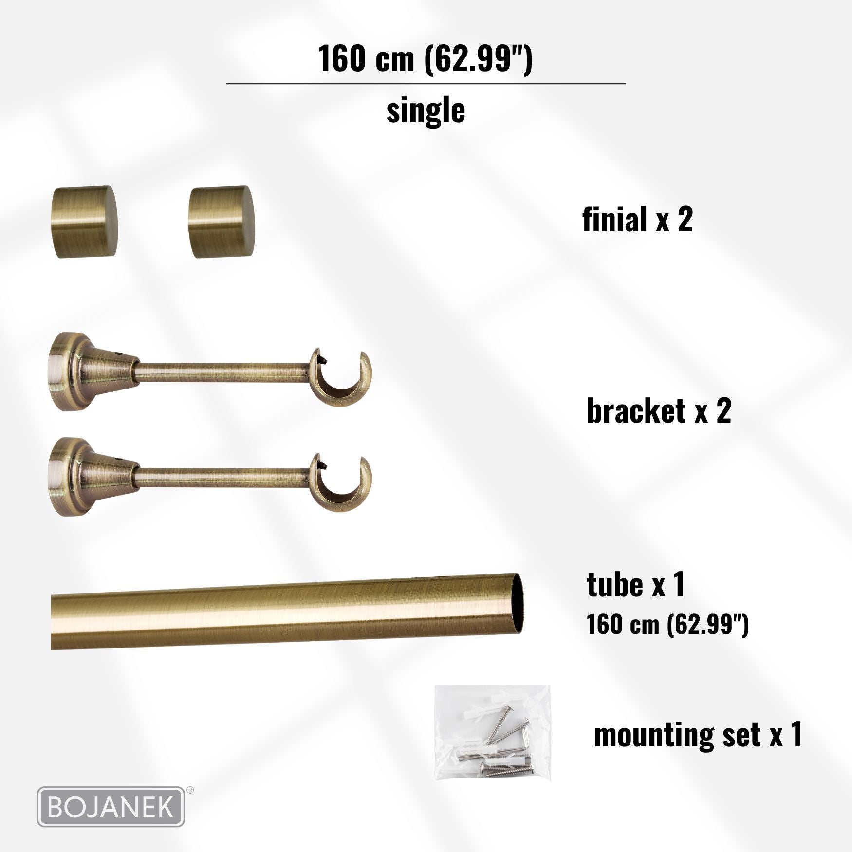 Asta per Tende a Parete in Metallo – BOJANEK – 4 Colori, 8 Lunghezze (120 - 600 cm) – Asta per Tende Resistente, Regolabile, Durevole per Soggiorno, Camera da Letto, Cucina, Bagno, Ufficio; Perfetta per Interni Moderni, Classici, Scandinavi, Loft, Industr