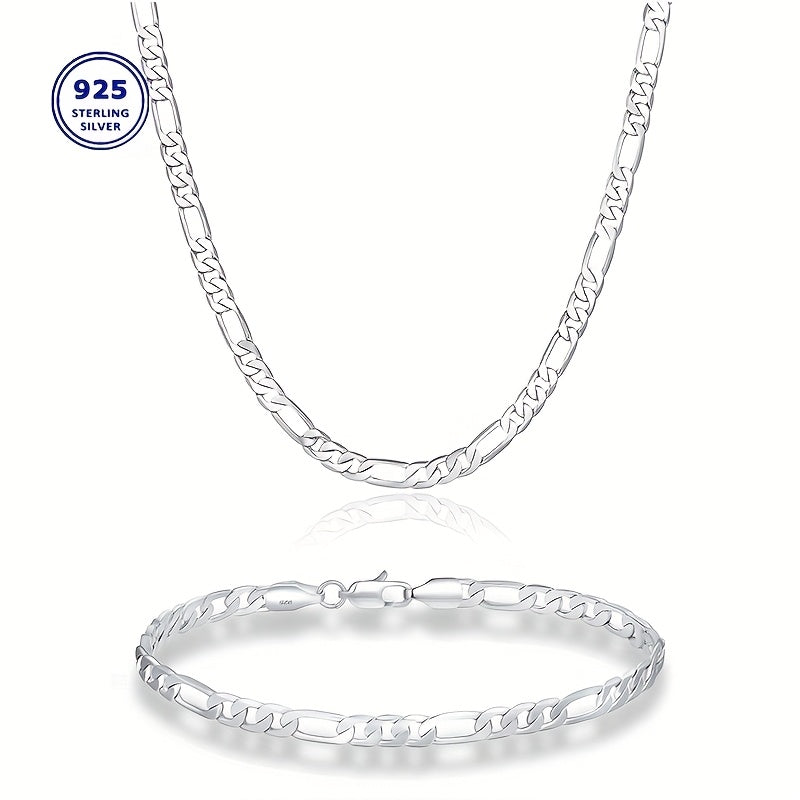Elegante e versatile set di collana e bracciale Fegaro in argento 925, adatto sia a uomini che a donne, con bassa allergenicità. Perfetto per abbigliamento casual, hip-hop, punk, sport, feste e come regalo per le vacanze. Confezionato in un'adorabile conf