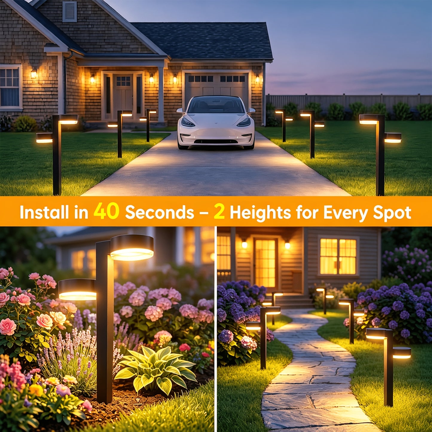 Confezione da 2/4/8 luci solari da esterno, luci solari da esterno a doppia testa super luminose IPX5 fino a 12 ore, luce da giardino automatica on/off per cortile patio vialetto marciapiede vialetto decorazioni natalizie per esterni, GEARITE