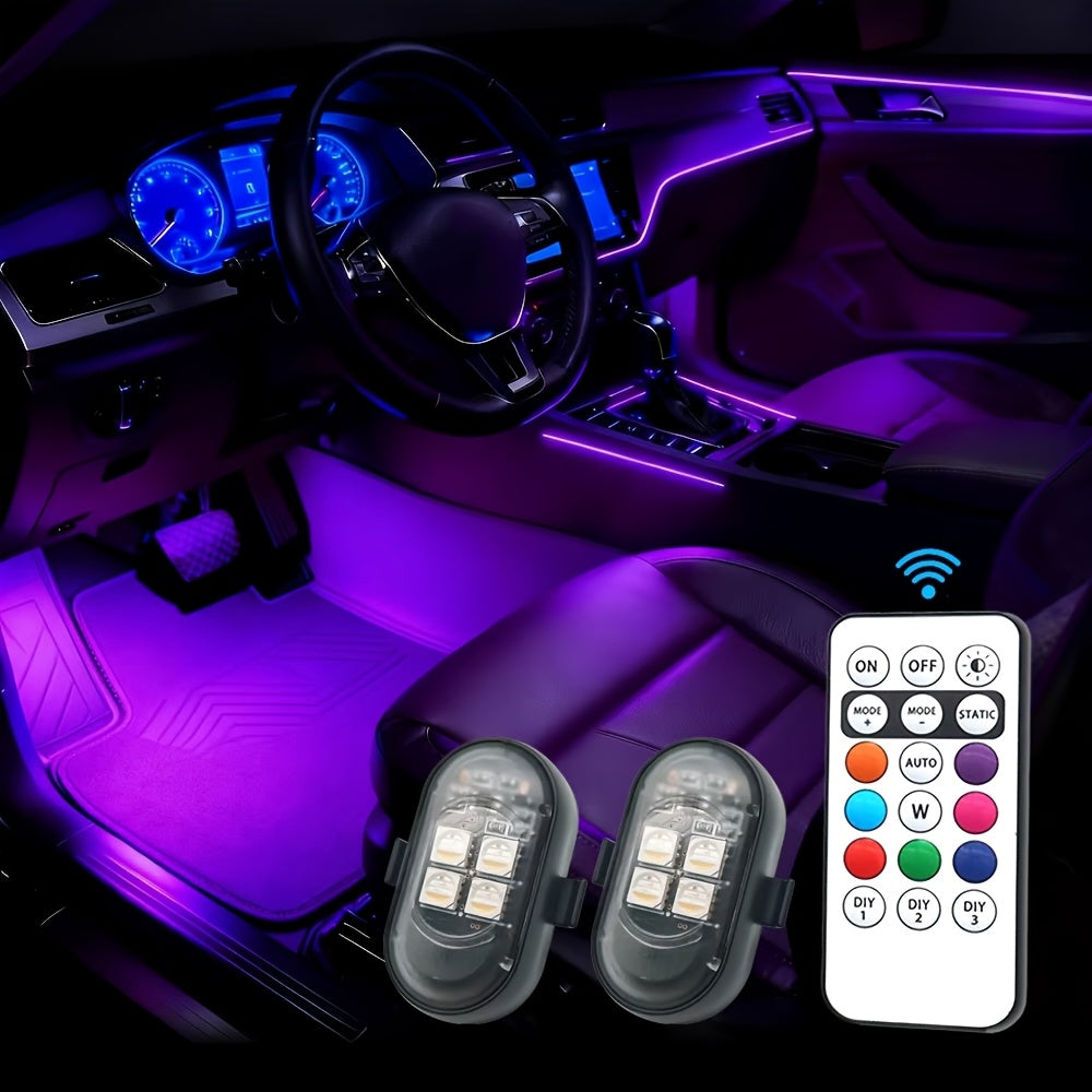 Luci d'atmosfera RGB per auto con telecomando wireless, batteria più grande e LED più luminosi, ricarica rapida Type-C, multimodalità per interni auto