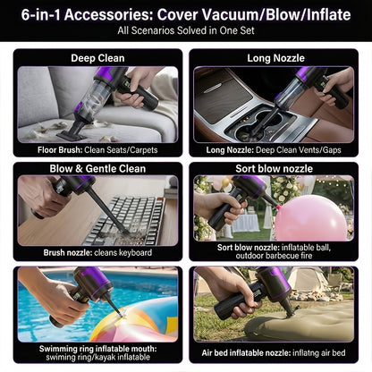 Aspirapolvere portatile senza fili per auto, 22000Pa ad alta potenza, aspirapolvere portatile e spolverino ad aria per la pulizia dell'auto, casa, ufficio, peli di animali domestici | Multigoccia, filtro lavabile, luce LED