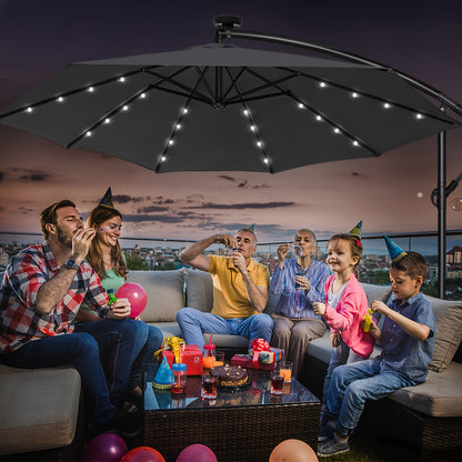 Parasole da balcone 300/350cm, parasole a sbalzo LED con manovella, parasole da giardino in alluminio con supporto, protezione solare, protezione UV, terrazza, giardino, spiaggia