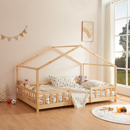 Letto per Bambini Treviolo in Stile Casa con Protezione Anticaduta in Legno di Pino