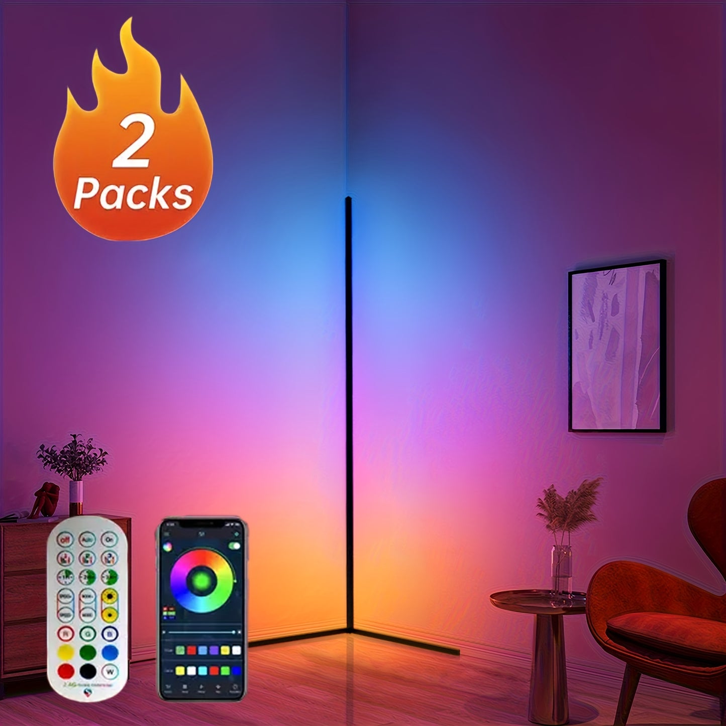 Lampada da angolare 1/2 pz, Lampada da a LED con cambio colore, Regolabile 56 pollici (circa 142 cm) con sincronizzazione musicale, Lampada angolare moderna per illuminazione d'atmosfera, con telecomando e controllo tramite APP, Modalità creativa fai da t